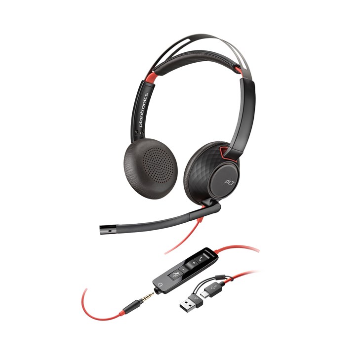 Poly Blackwire 5220 Stereo USB-C Headset +3.5mm Plug +USB-C/A Adapter