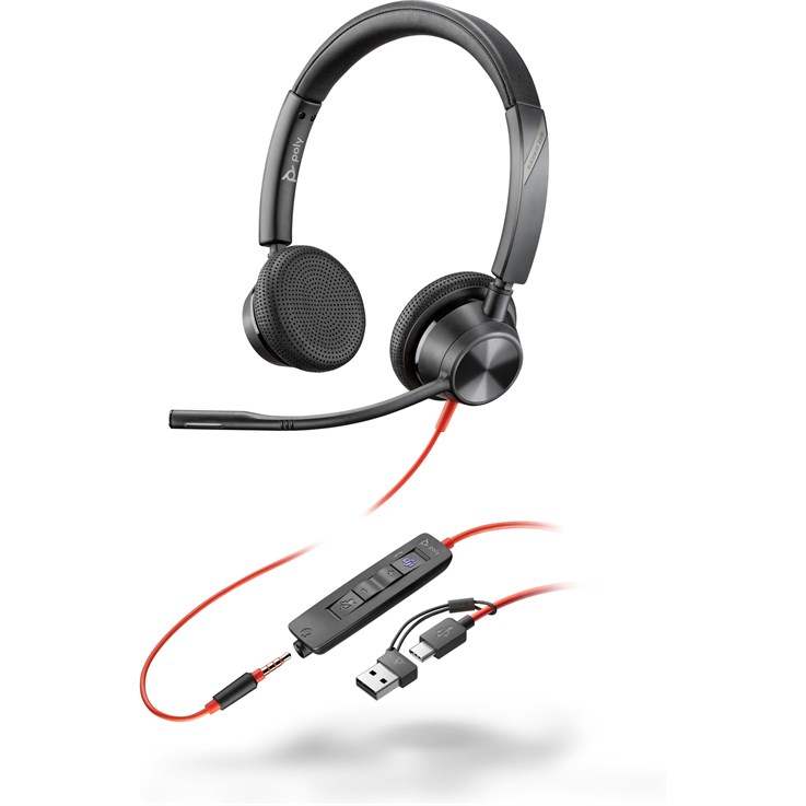 Poly Blackwire 3325 Stereo Microsoft Teams Certified USB-C Headset +3.5mm Plug +USB-C/A Adapter