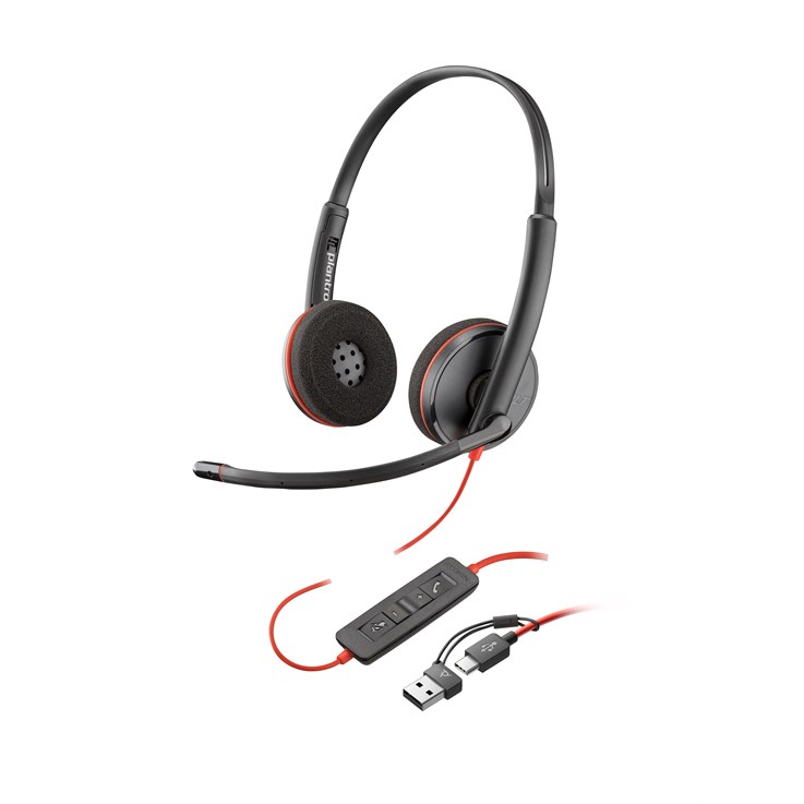 Poly Blackwire 3220 Stereo USB-C Headset +USB-C/A Adapter (Bulk)