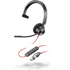Poly Blackwire 3310 Monaural Microsoft Teams Certified USB-C Headset +USB-C/A Adapter