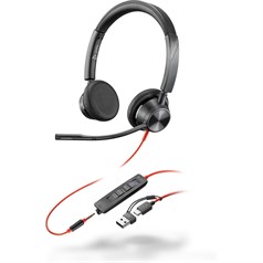 Poly Blackwire 3325 Stereo Microsoft Teams Certified USB-C Headset +3.5mm Plug +USB-C/A Adapter