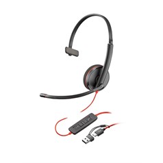 POLY Blackwire 3210 Monaural USB-C Headset +USB-C/A Adapter (Bulk)